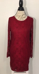 She + Sky Langarmkleid rot Spitze Medium neu ohne Etikett - Bild 1 von 5