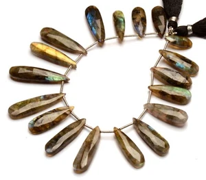 Natural Rainbow Fire Labradorite Gems 15x6 to 32x8 mm Faceted Pear Briolette 7" - Picture 1 of 5