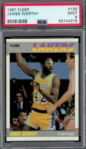 1987 Fleer 130 James Worthy HOF.  PSA 9 MINT.  (5674-C).* - Picture 1 of 2