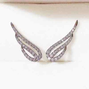 Climber Stud Women Wedding Earrings 14K White Gold Plated Lab Created Diamonds - Picture 1 of 6