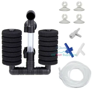 Aquarium Double Sponge Filter, Fish Tank with Airline Tubing and Valves - Picture 1 of 11