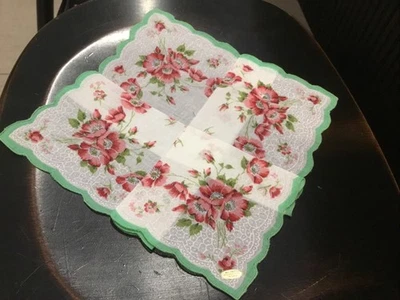 Pañuelo/pañuelo floral verde y rosa vintage 12"x 12"" #255A Foto 1 de 4