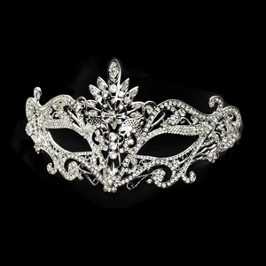 Máscara de Mascarada Lujo Cristal Estrás Blanco Máscara de Ojos Elegante Máscara de Fiesta - Imagen 1 de 5
