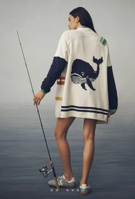 Anthropologie Maeve Nautical Buoy Whale Cardigan Sweater Large / XL Petite Roomy - Image 1 of 4