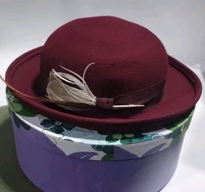 Vintage Woman's Don Anderson Lancaster Wool Hat Feathers Plum - Picture 1 of 13