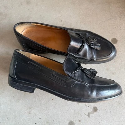 Mocassim Johnston & Murphy Masculino Tamanho 9 Couro Preto Borla Feito na Itália - Imagem 1 de 4