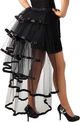 YUMMY BEE Black Tulle Bustle Skirt Tutu Overskirt – Gothic Steampunk Costume Halloween UK
