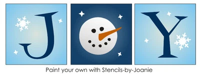 Stencil Trio Joy Frosty Snowman Face Winter Snowflakes Prim Sign Chunky Blocks - Image 1 of 4