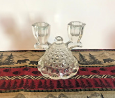 Vintage Single Clear Glass Double Stick Candle Holder Molded Glass