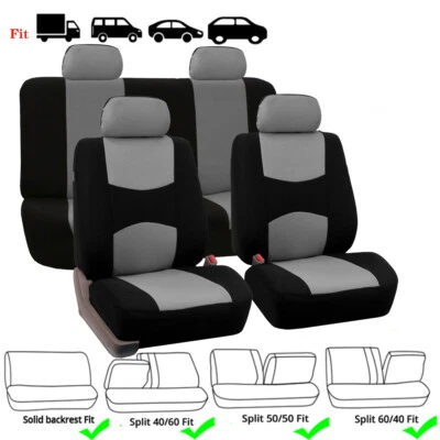 Auto Seat Covers for Car Truck SUV Van Universal Protectors Polyester Black&Gray Foto 1 de 4