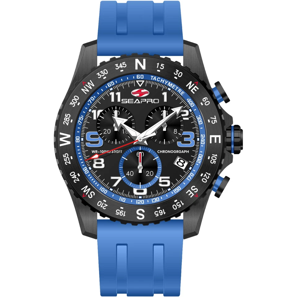 Seapro Men's Watch Gallantry Quartz Black Dial Blue Rubber Strap SP9735 - Image 1 of 1