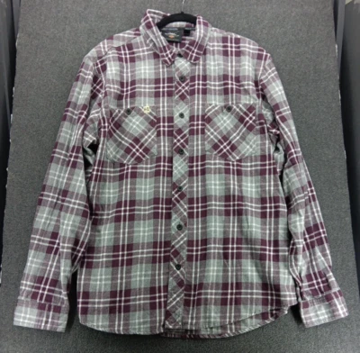 Harley Davidson snap down color flannel men's extra large purple Gray check #1 - Image 1 of 4