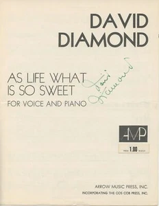 Diamond, David. (1915–2005): "As Life What Is so Sweet" - Signed Score - Picture 1 of 1