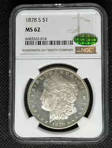 1878 S $1 Morgan Silver Dollar NGC MS62 CAC -Semi Proof Like - Picture 1 of 2