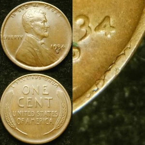 1934-D Higher Grade Rim CUD Error Lincoln Cent Wheat Penny - Picture 1 of 7