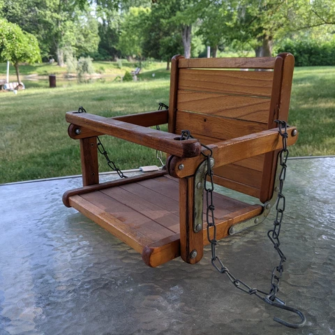 1970s GYM-DANDY OAK CHILDS Wooden CHAIR SWING SEAT With Chain USA Nice Cover