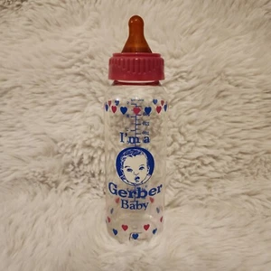 Vintage 1990 I'm a Gerber Baby Plastic 9oz Baby Bottle Nipple & Pink Ring USA - Picture 1 of 10