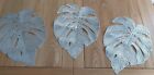 X3 Vintage PVC Silver Cheeseplant  Leaf Table Mats 