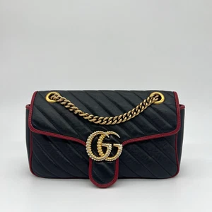 Gucci GG Medium Marmont Flap Bag in Black Quilted Leather and Gold Hardware - Picture 1 of 18