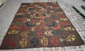 Gray Handwoven Afghan Tribal Kilim Rug 7x10 Vintage Oriental Floral Turkish Rug - Picture 1 of 10