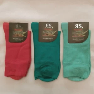 3 Pair Women's Bamboo Socks without Elastic Comfy Soft Rim Turquoise & Red 35,42 - Picture 1 of 4