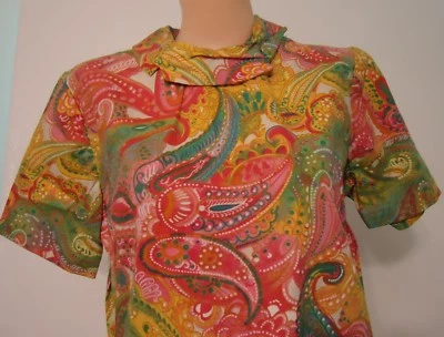 Nuevo de Colección Vestido Paisley Años 60 70 Algodón Talla 16 Floral Mediados de Siglo Baile Sin Usar Foto 1 de 4