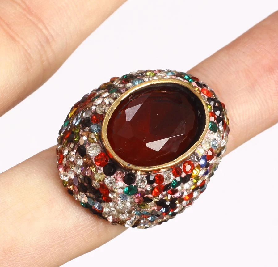 STUPENDO ANELLO ARGENTO 925 E BRONZO CON RUBINO E CRISTALLI MULTICOLORE MIS 15 - Immagine 1 di 3