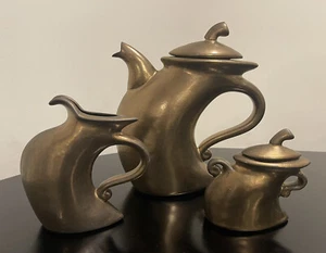 Michael Lambert Art Pottery DANCING POTTERY Coffee Pot Creamer & Sugar Mint - Imagen 1 de 6