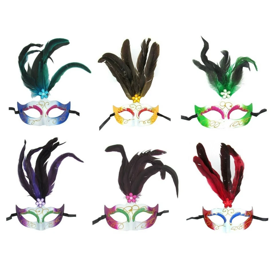 Venezianische Augen Maske Maskenball Karneval Fasching Federn bunt - Bild 1 von 1