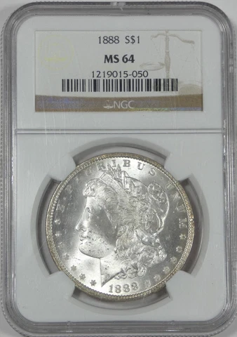 1888-P SILVER MORGAN DOLLAR BRIGHT BLAST-WHITE NGC NEAR GEM MS64 HIGHEST GRADES Cover