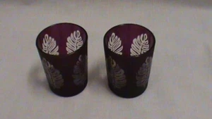 Maroon Votive with Leaf Design, PAIR, A07 - Picture 1 of 3