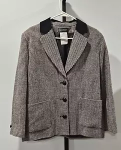 Harve Benard By Benard Holtzman Wool Black & Cream Houndstooth Blazer Size 12 - Picture 1 of 17
