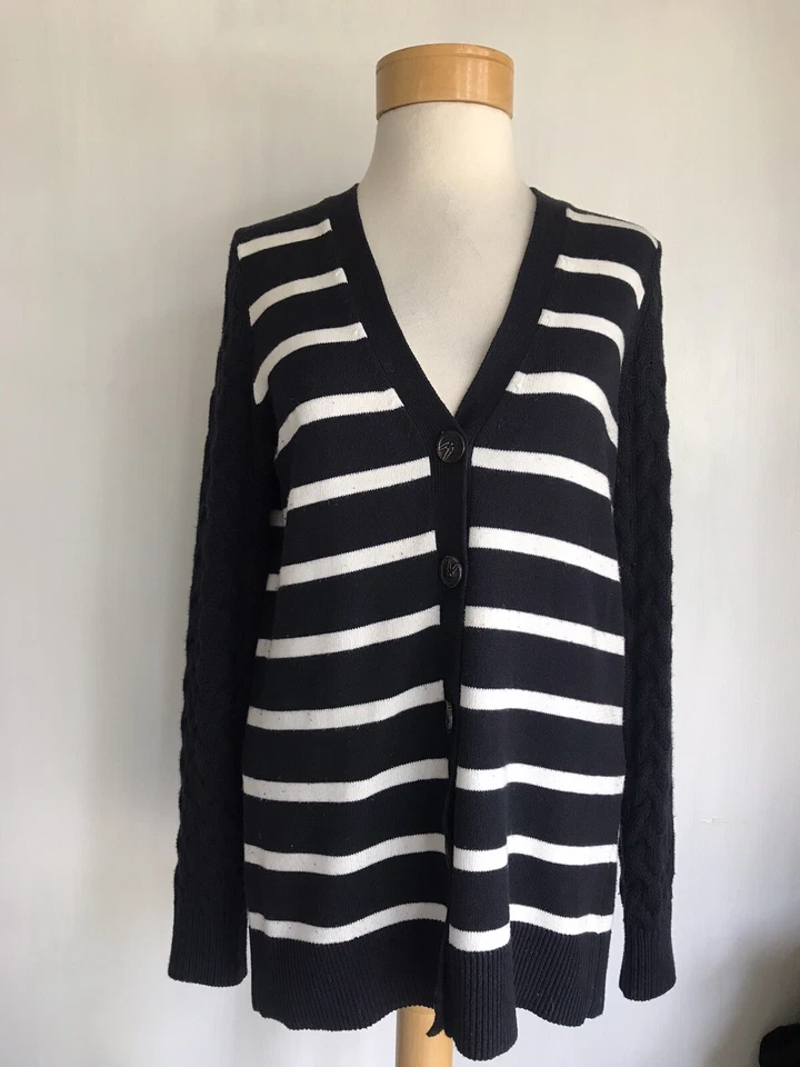MICHAEL Michael Kors темно-синий в полоску кардиган с кабель трикотажа рукава маленький - Изображение 1 из 4