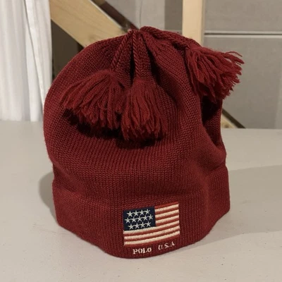 De colección Ralph Lauren Polo Borlas EE. UU. Invierno Gorro Sombrero Esquí Mezcla Lana P-3 Foto 1 de 4