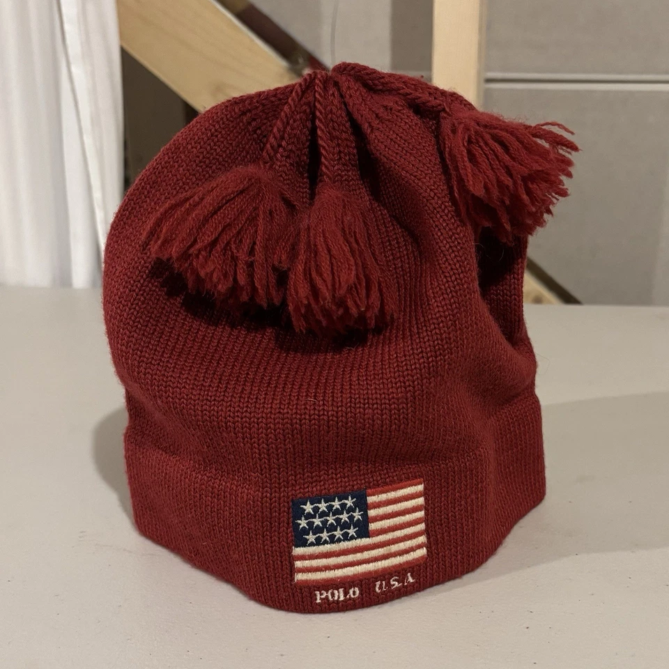 De colección Ralph Lauren Polo Borlas EE. UU. Invierno Gorro Sombrero Esquí Mezcla Lana P-3 Foto 1 de 4