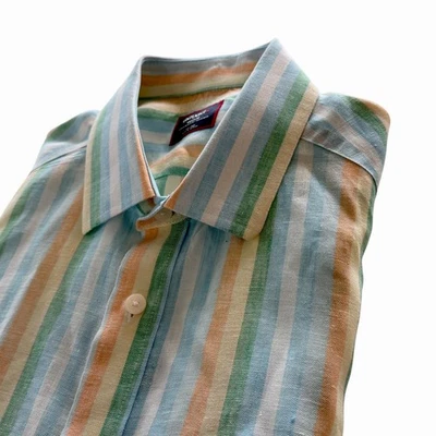 UNTUCKit Linen Shirt Mens Medium Cotton Multicolor Stripe Shirt Sleeve - Image 1 of 4