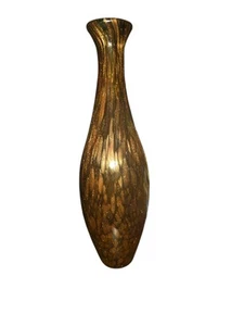 Vintage 1970 Era Large Murano Art Glass Amber and Gold Vase - Picture 1 of 2