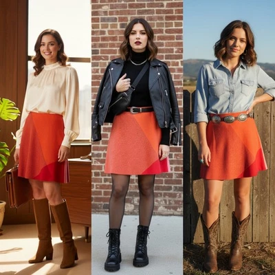 Minifalda Esprit Y2K Lana Colorblock NUEVA CON ETIQUETAS 9/10 Rosa Naranja Rojo Línea A Foto 1 de 4