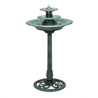 35 In. Tall Outdoor 3-Tiered Pedestal Water Fountain And Birdbath, Green-TEC106 - Image 1 of 4