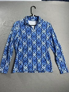 J Mclaughlin Womens Catalina Cloth 1/4 Zip Blouse Size M Abstract Preppy Resort - Picture 1 of 8