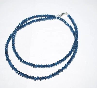 Blauer Saphir Jade Edelstein 925 Sterlingsilber 36" Kettenstrang 4,5mm Perlen - Bild 1 von 4