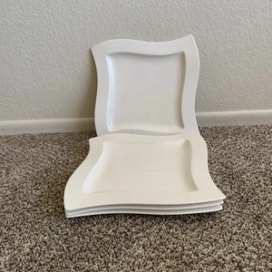Set 4 Villeroy & Boch 10 1/4” New Wave Dinner Plates Germany White square. EUC - Picture 1 of 8