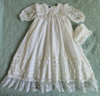 Will'beth White Christening Gown Dress with Matching Bonnet - Image 1 of 4