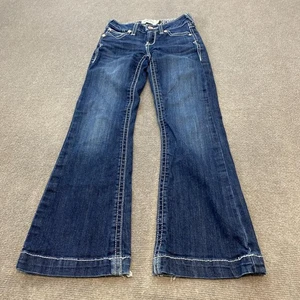 Ariat REAL Jeans Girls 8 Blue Flare Denim Distressed Raw Hem Western Style - Picture 1 of 12
