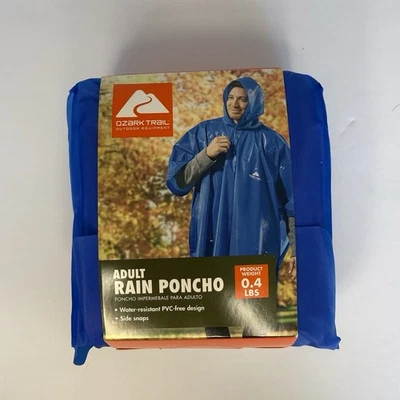 Ozark Trail Adult Rain Poncho Blue Waterproof Lightweight Camping Hiking Travel - Image 1 of 3