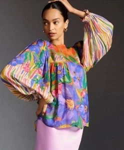 NWT Anthropologie Bl^nk London Miranda Peasant Top In L - Picture 1 of 14