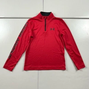 Under Armour Sweater Boys Medium Red 1/4 Zip Pullover Mock Neck - Picture 1 of 13