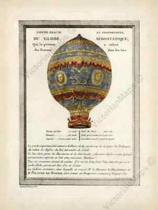 Hot air balloon Montgolfier brothers first historic flight print 1786 art poster - Picture 1 of 6