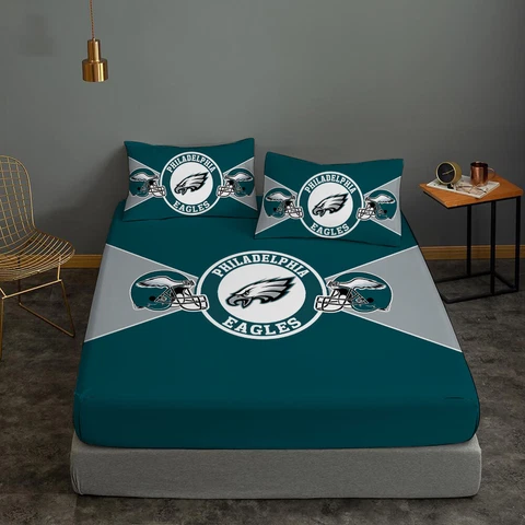 Philadelphia Eagles Fitted Sheet Mattress Cover Pillowcase Bedding Set 3PCS Gift Cover