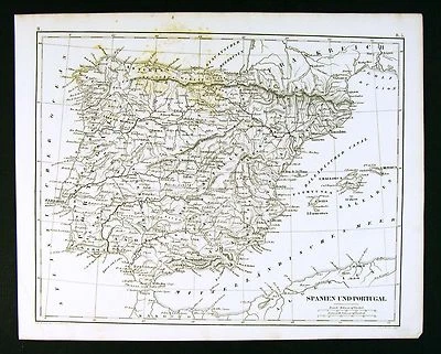 1849 Bilder Atlas Map - Spain Portugal Gibraltar Lisbon Madrid Barcelona Ibiza - Image 1 of 2